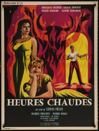 6s0534 HOT HOURS French 25x33 1959 Heures Chaudes, Francoise Deldick, really cool Noel art!