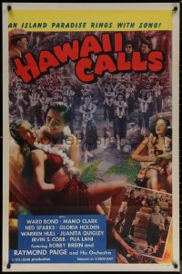 6s1055 HAWAII CALLS 1sh R1946 art of Mamo Clark and sexy Hawaiian hula dancers!