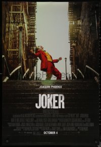 6s1095 JOKER advance DS 1sh 2019 Joaquin Phoenix as the DC Comics villain at the top of the stairs!