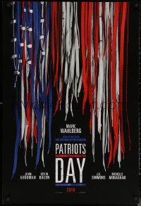 6s1171 PATRIOTS DAY teaser DS 1sh 2016 Peter Berg, Mark Wahlberg, U.S. flag made out of shoe laces!