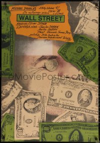 6s0470 WALL STREET Polish 27x38 1988 Oliver Stone, artwork of man buried in money by Pagowski!