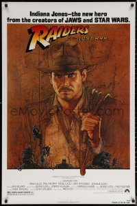 6s1188 RAIDERS OF THE LOST ARK 1sh 1981 great art of adventurer Harrison Ford by Richard Amsel