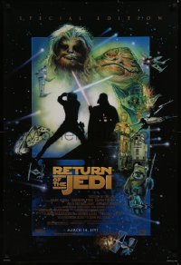 6s1195 RETURN OF THE JEDI style E advance 1sh R1997 George Lucas classic, cool montage art by Drew Struzan!
