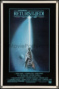 6s1194 RETURN OF THE JEDI 1sh 1983 George Lucas, art of hands holding lightsaber by Tim Reamer!