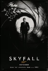 6s1217 SKYFALL DS 1sh 2012 November style, Daniel Craig as James Bond standing in gun barrel!