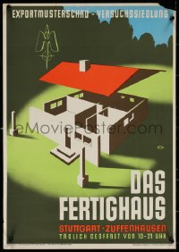 6s0320 DAS FERTIGHAUS 17x24 German special poster 1947 cool artwork of prefab house being built!