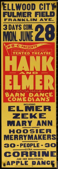 6s0337 HANK & ELMER 14x41 special herald poster 1920s NBC radio, Corrine and her apple dance!