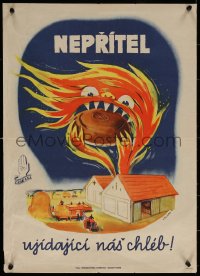 6s0362 NEPRITEL 17x23 Czech special poster 1950s V. Vachal art of a fire eating a loaf of bread!