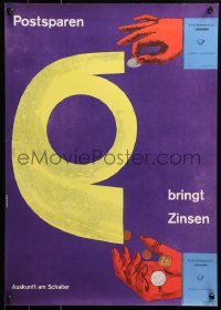 6s0371 POSTSPARBUCH 17x23 German special poster 1957 Hans Hillmann art of hands with coins!