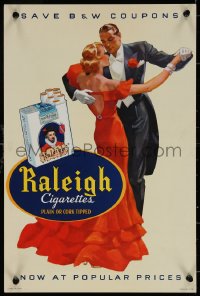 6s0191 RALEIGH CIGARETTES 12x18 advertising poster 1940s wonderful art of a couple dancing, rare!