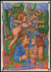 6s0145 WILLI'S WINE BAR 28x39 French art print 1995 alcohol art of couples and Cupid by Clement!