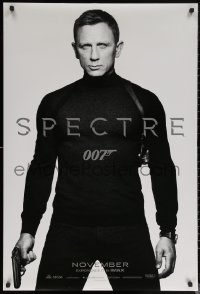 6s1220 SPECTRE teaser DS 1sh 2015 cool image of Daniel Craig in black as James Bond 007 with gun!