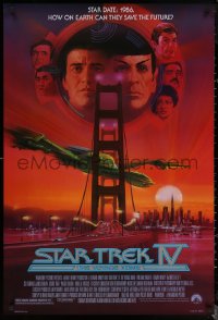 6s1233 STAR TREK IV 1sh 1986 art of Leonard Nimoy, Shatner & Klingon Bird-of-Prey by Bob Peak!