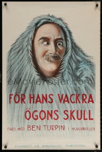 6s0420 HOME MADE MOVIES Swedish 1923 different close-up art of wacky Ben Turpin, ultra rare!