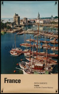 6s0152 FRANCE 25x39 French travel poster 1950s great image overlooking Poitou-Charentes harbor!