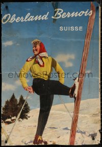 6s0159 OBERLAND BERNOIS 24x35 Swiss travel poster 1947 Ernst Bocchetti image of a woman on skis!
