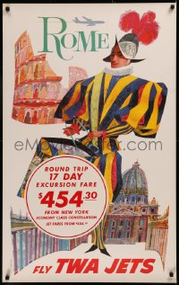 6s0162 TWA ROME 25x40 travel poster 1960s David Klein art of colorful soldier beating drum!