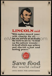 6s0199 SAVE FOOD FOR WORLD RELIEF 20x30 WWI war poster 1910s President Abraham Lincoln quote!