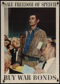 6s0215 SAVE FREEDOM OF SPEECH 20x28 WWII war poster 1943 Norman Rockwell Four Freedoms art!