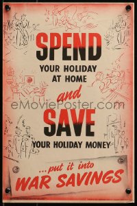 6s0216 SPEND YOUR HOLIDAY AT HOME 10x15 English WWII war poster 1945 people enjoying activities!