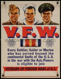 6s0217 V.F.W. 15x19 WWII war poster 1940s Veterans of Foreign Wars, Syd Cockell art!