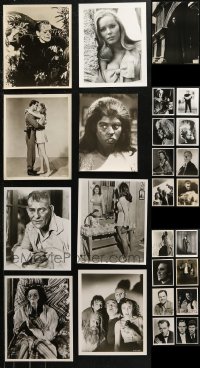 6t0825 LOT OF 33 MOSTLY HORROR 8X10 REPRO PHOTOS 1980s including many with stars in monster makeup!