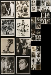 6t0822 LOT OF 36 MOSTLY HORROR 8X10 REPRO PHOTOS 1980s including many with stars in monster makeup!
