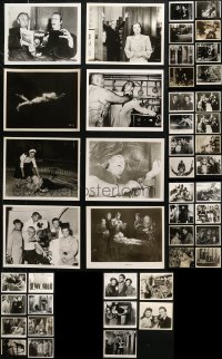 6t0818 LOT OF 45 MOSTLY HORROR 8X10 REPRO PHOTOS 1980s including many with stars in monster makeup!
