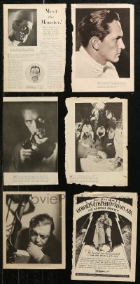 6t0216 LOT OF 5 MAGAZINE PAGES WITH MOSTLY HORROR MOVIE ARTICLES 1920s-1930s Karloff in The Mummy!