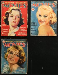 6t0221 LOT OF 3 BROADWAY & HOLLYWOOD MOVIES MOVIE MAGAZINES 1931-1933 great cover art of actresses!