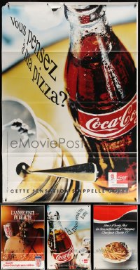 6t0886 LOT OF 5 FORMERLY FOLDED DOUBLE-SIDED FRENCH COCA-COLA 47X69 ADVERTISING POSTERS 1990s cool!
