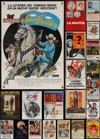 6t1014 LOT OF 24 FORMERLY FOLDED NON-U.S. POSTERS 1960s-1990s great images from a variety of movies!
