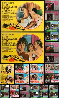 6t0968 LOT OF 28 FORMERLY FOLDED 18X27 ITALIAN PHOTOBUSTAS 1970s-1980s a variety of movie scenes!