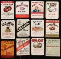 6t0766 LOT OF 12 WHISKEY LABELS 1940s Cracker Jack, Kentucky Nectar, Big Cat, Whipple Creek!