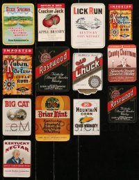 6t0765 LOT OF 13 WHISKEY LABELS 1940s Dixie Springs, Lick Run, Old Chuck, Mountain Corn & more!