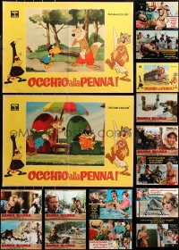 6t0972 LOT OF 18 FORMERLY FOLDED 19X27 ITALIAN PHOTOBUSTAS 1950s-1970s a variety of movie scenes!