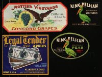 6t0598 LOT OF 4 CRATE LABELS 1940s grapes, apples, peas & vegetables, cool art!