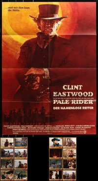 6t0607 LOT OF 1 FOLDED PALE RIDER GERMAN A1 POSTER AND 16 LOBBY CARDS 1985 Clint Eastwood!