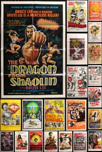 6t0328 LOT OF 29 FOLDED KUNG FU ONE-SHEETS 1970s-1980s a variety of martial arts movie images!