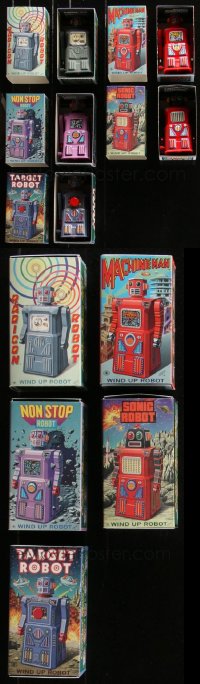 6t0781 LOT OF 5 GANG OF FIVE WIND-UP ACTION TIN TOY ROBOTS 1997 cool collectibles made in Japan!