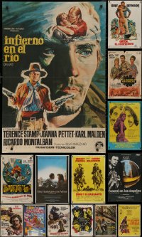 6t1034 LOT OF 14 FORMERLY FOLDED SPANISH POSTERS 1960s-1980s great images from a variety of movies!