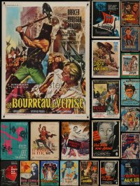 6t1093 LOT OF 24 FORMERLY FOLDED 23X32 FRENCH POSTERS 1940s-1960s a variety of cool movie images!