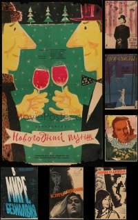 6t1022 LOT OF 13 FORMERLY FOLDED RUSSIAN POSTERS 1950s-1980s great images from a variety of movies!