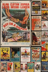 6t0316 LOT OF 36 FOLDED ONE-SHEETS 1940s-1960s great images from a variety of different movies!