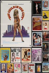 6t0306 LOT OF 53 FOLDED SEXPLOITATION ONE-SHEETS 1970s-1980s sexy images with partial nudity!