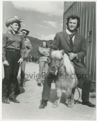 6w0254 JOE KIDD candid 7.5x9.5 still 1972 Clint Eastwood in suit goofing around on miniature horse!