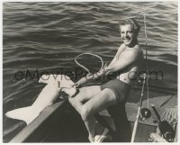 6w0356 OF MICE & MEN candid 7.75x9.5 still 1940 Lon Chaney Jr. catches hammerhead shark at Catalina!