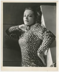 6w0363 OUT OF THE PAST 8.25x10 still 1947 sexy Jane Greer laying down in leopard print by Bachrach!