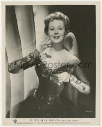 6w0470 VIRGINIA MAYO 8x10.25 still 1950s great smiling portrait in elaborate strapless gown!
