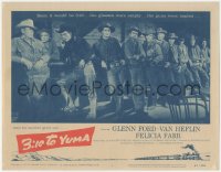 6w0502 3:10 TO YUMA TC 1957 different image of Glenn Ford & co-stars lined up at bar, Elmore Leonard